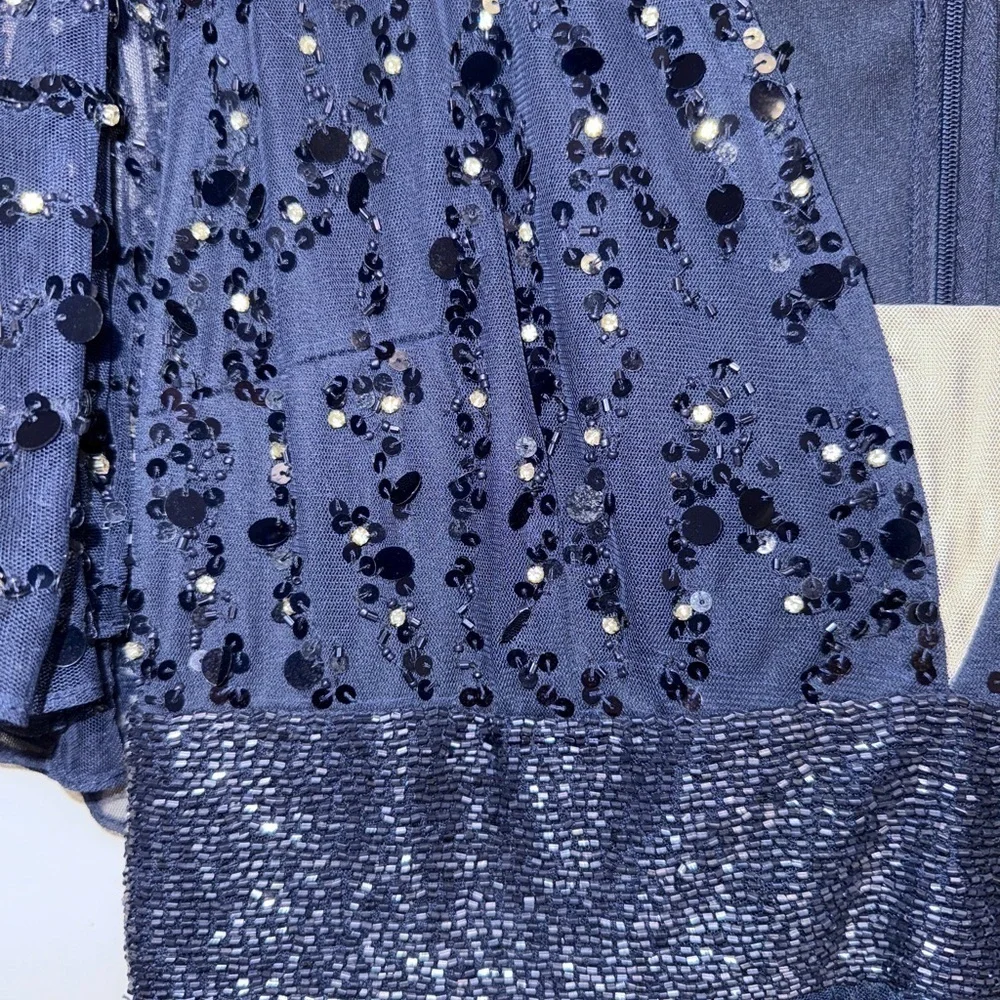 NWT | Mac Duggal Blue 93784 Midnight Blue Maxi Gown Flutter Sleeves Size 10 - Picture 9 of 15